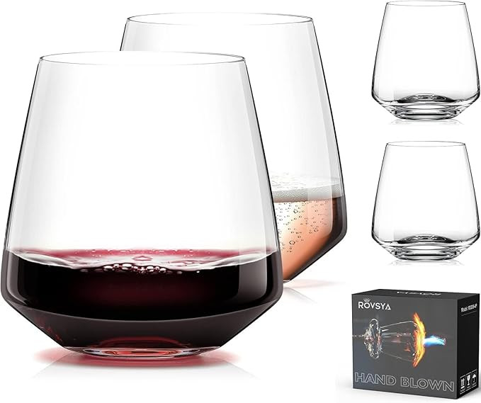 Stemless Wine Glasses Set of 4 13.5oz, Hand Blown Red White Wine Glasses Unique Gifts for Him Her... | Amazon (US)