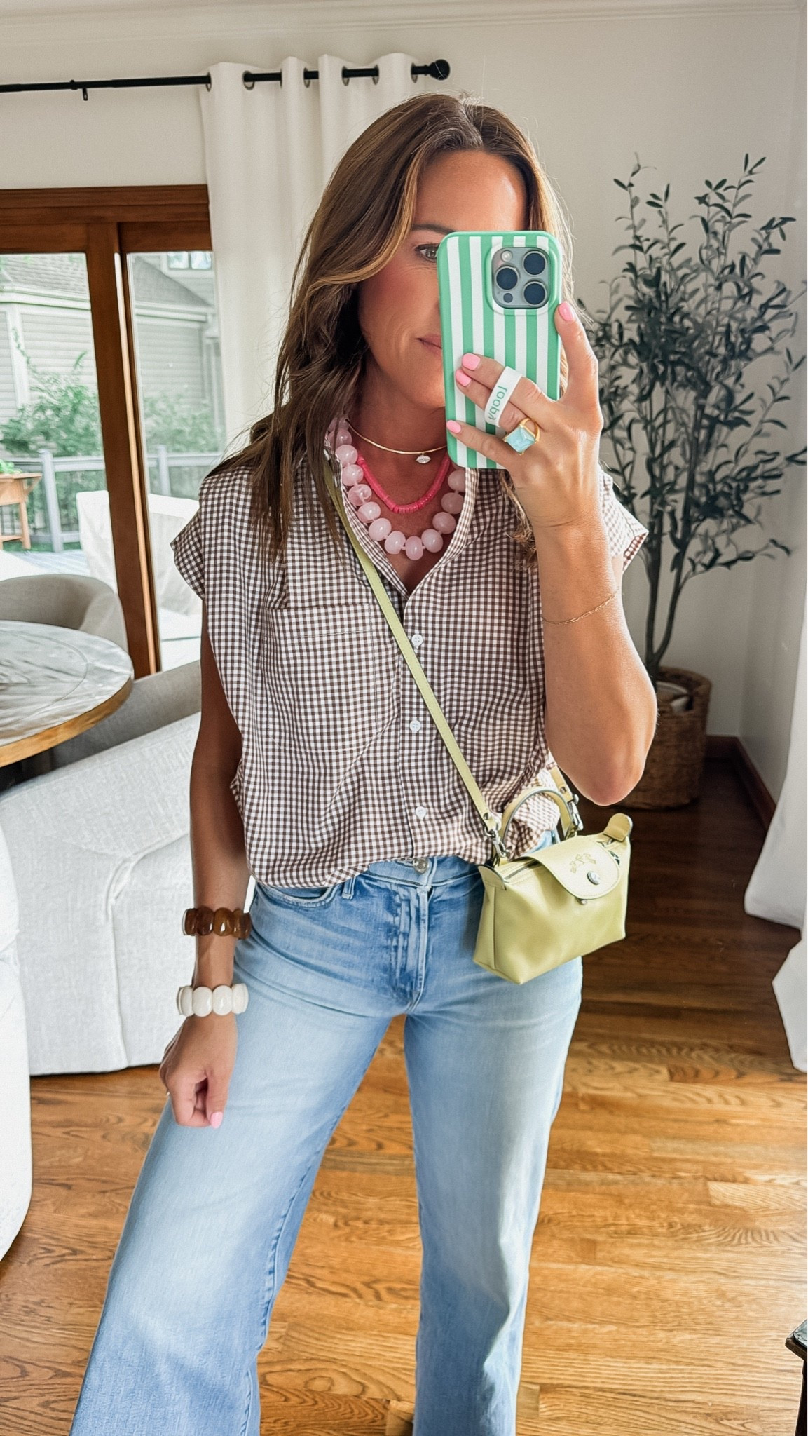 Brown gingham balloon fit top. XS
Gold necklace / 20% off - take20
Hot pink / 20% off - twopeasinablog20
Light pink / 20% off currently

#LTKootd #LTKmomlife #LTKSaleAlert