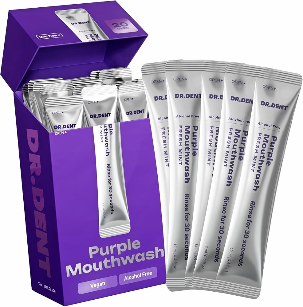 DR.DENT Purple Mouthwash for Teeth Whitening - Color Correcting Mouthwash Sachets - Peroxide Free... | Amazon (US)