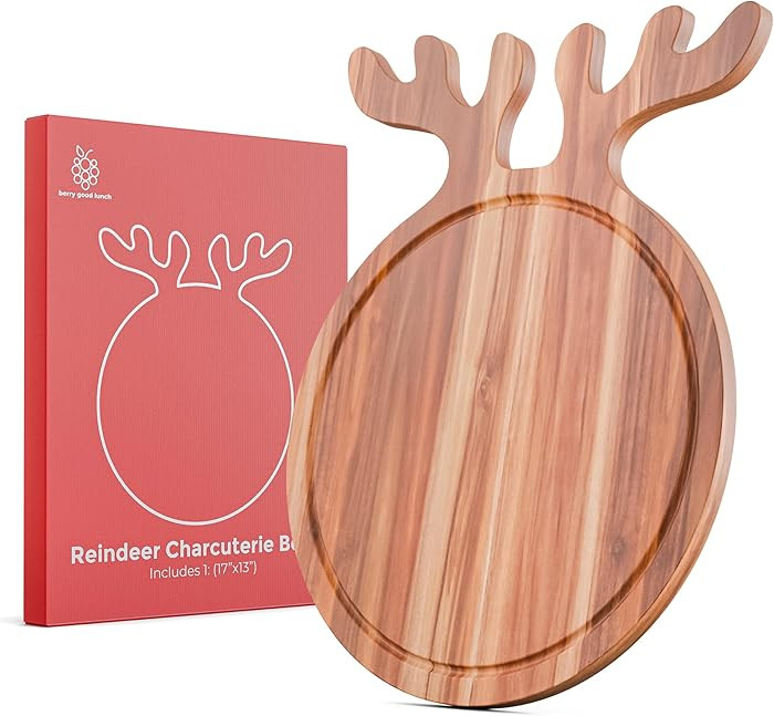 New – Reindeer Charcuterie Board – Acacia Wood Christmas Cutting Board (17x13in) Holiday Serv... | Amazon (US)