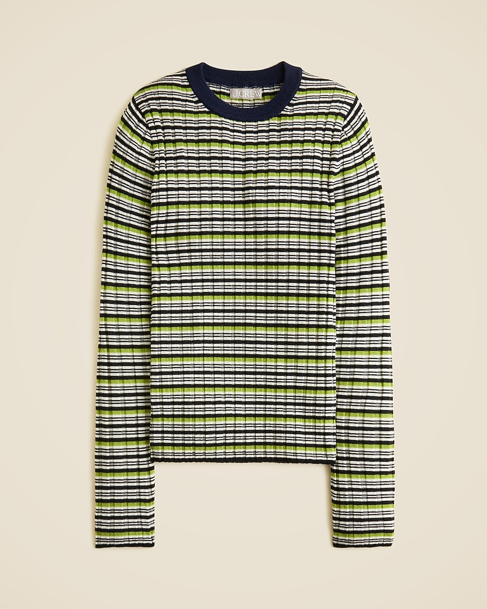 Wide-rib Carolyn crewneck sweater in striped merino wool | J. Crew US