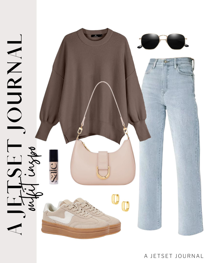 Pair this nutmeg batwing knit sweater from LILLUSORY with KDF jeans, too! This combo goes with LUCKY STEP platform fashion sneakers and this shoulder bag from KKXIU. Remember to wear these chunky hoop earrings! 

 #LTKSeasonal #LTKSaleAlert #LTKTravel
