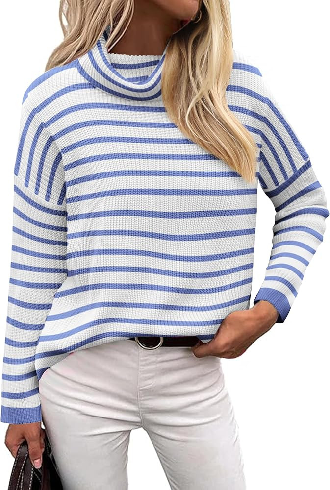 Zeagoo Womens 2025 Fashion Turtleneck Sweaters Color Block Cozy Long Sleeve Casual Knit Pullover ... | Amazon (US)