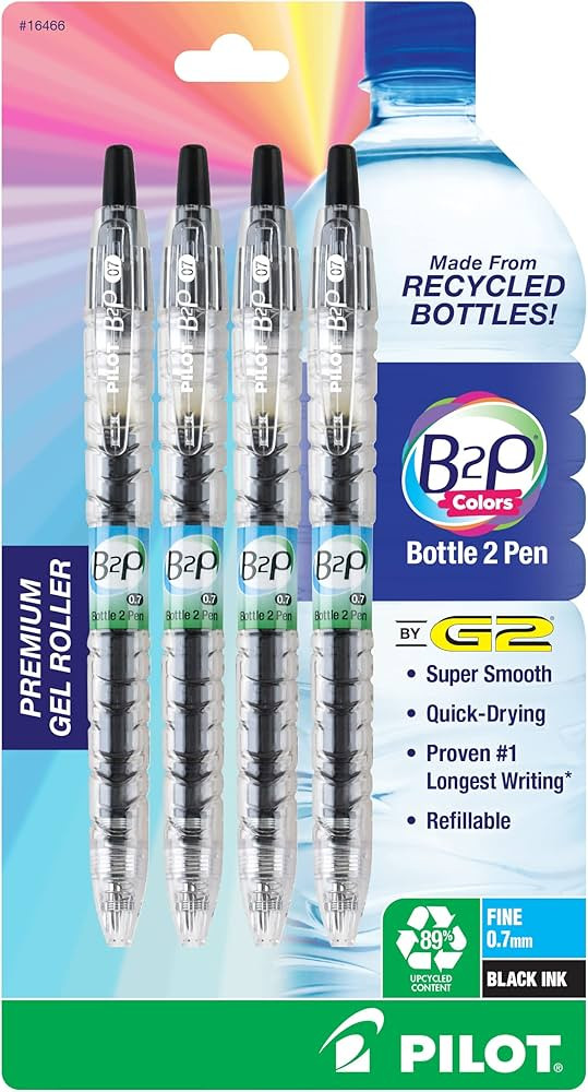 Pilot B2P Bottle 2 Pen Refillable & Retractable Gel Roller Pen Made From Recycled Bottles, Clear ... | Amazon (US)