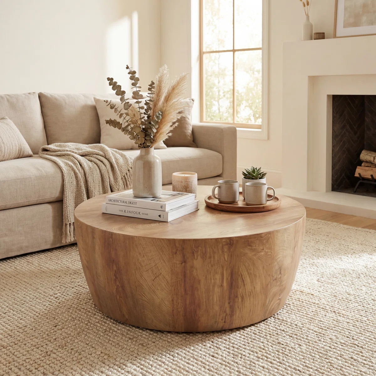 Round Drum Coffee Table with Faux Wood Finish (MDF) - 11.61" H, 29.5" W, 29.5" D | Wayfair North America
