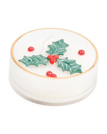 9.17oz Small Embossed Holly Glass Candle | TJ Maxx