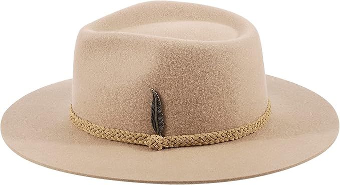 Classic Fedora Hat 100% Wool Felt Hat Retro Wide Brim Panama Hat with Adjustable Washed Cotton Sw... | Amazon (US)