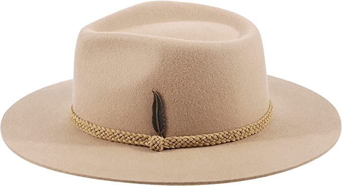 Classic Fedora Hat 100% Wool Felt Hat Retro Wide Brim Panama Hat with Adjustable Washed Cotton Sw... | Amazon (US)