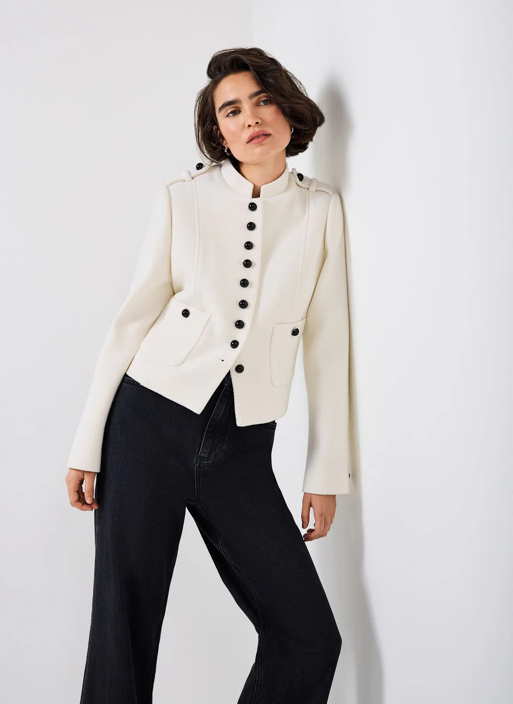 Cream Wool Blend Military Jacket | Mint Velvet