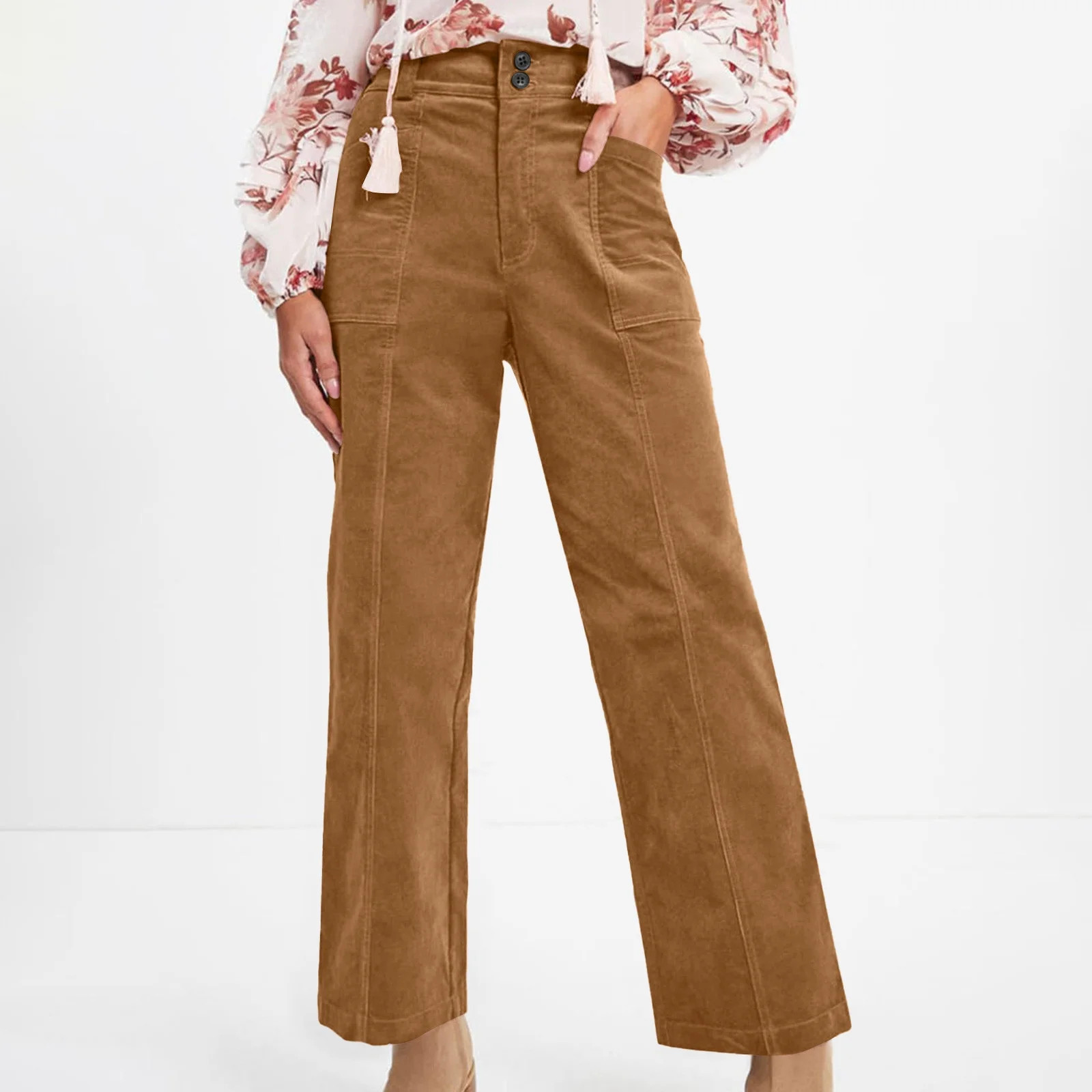 SDNall Corduroy Pants for Women Casual Winter Straight Leg Elastic Waist Corduroy Pants with Pock... | Walmart (US)