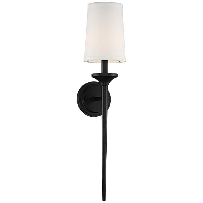 Ferris 24" High Black Finish Linen Shade Wall Sconce | LampsPlus.com