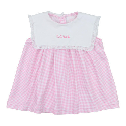 Pink Knit Gingham Square Collar Dress | Cecil and Lou