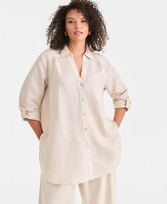 Plus Size Linen-Blend Tunic | Macy's