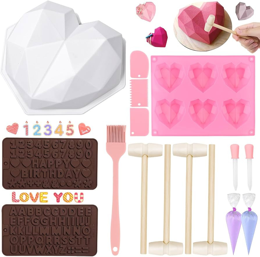 34Pcs Valentine's Day Heart Silicone Molds, Sublaga Breakable Heart Mold Set for Chocolate, Lette... | Amazon (US)