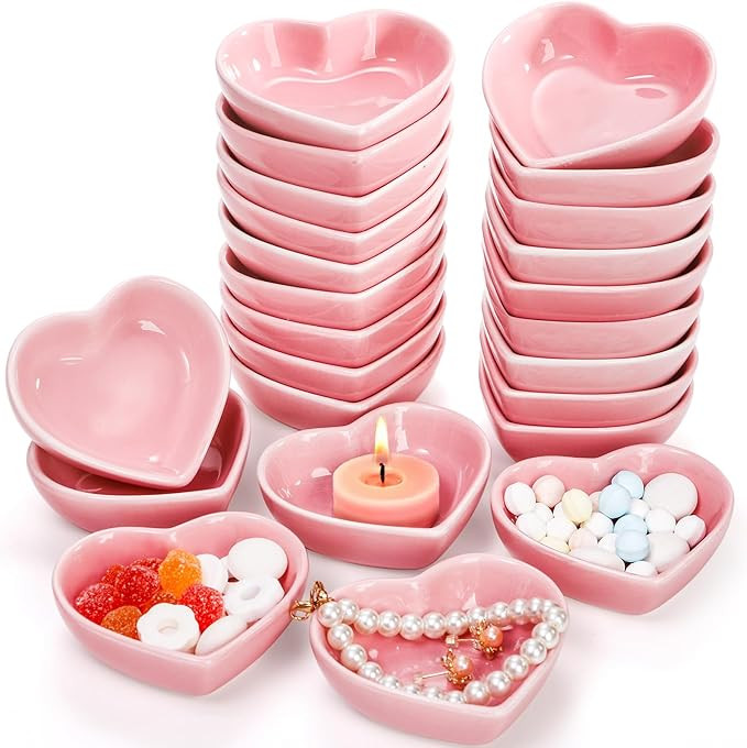 WUWEOT 24 Pack Pink Heart Shape Sauce Dish, 3 Inches Ceramic Side Bowl, Mini Appetizer Plates, Je... | Amazon (US)