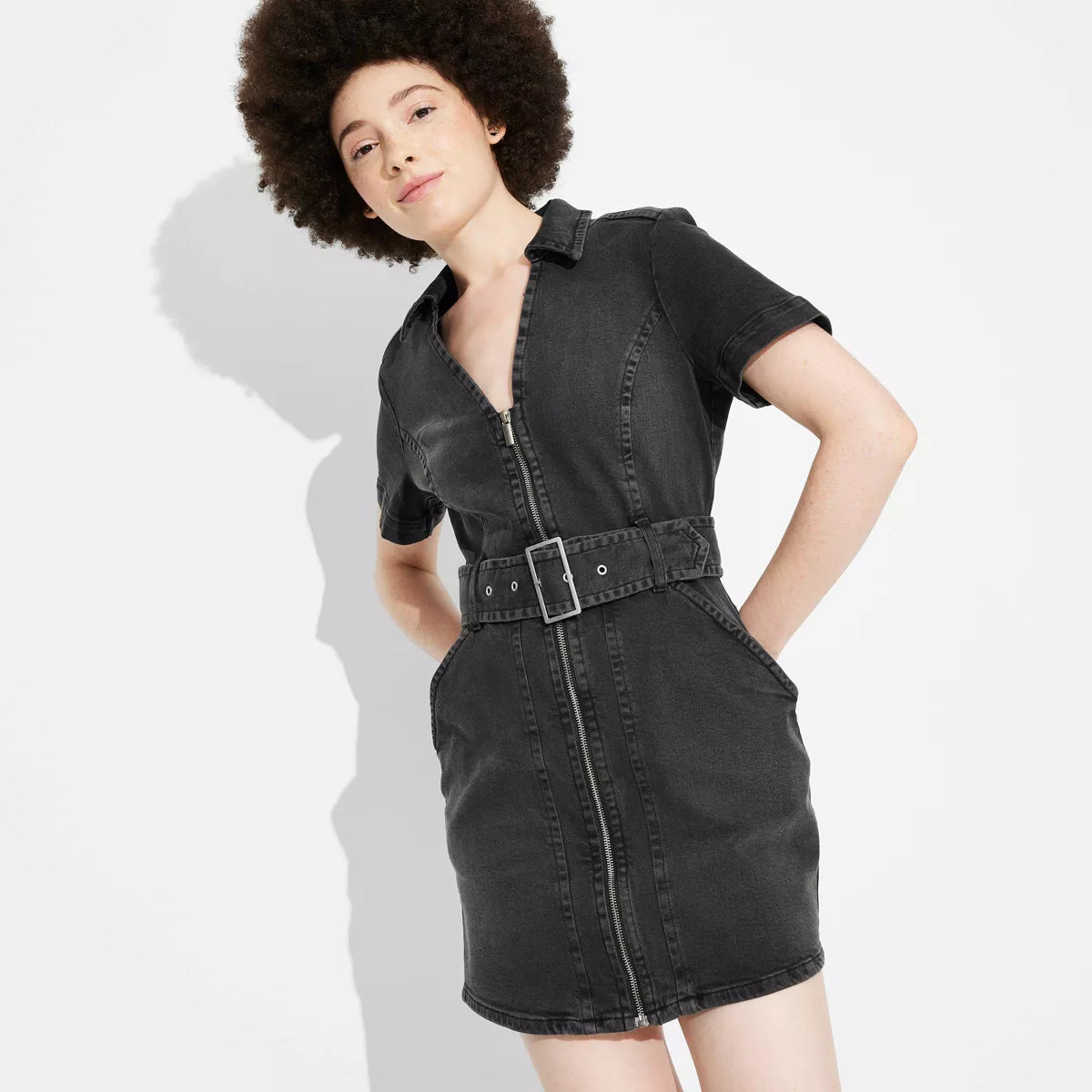 Women's Short Sleeve Belted Denim Mini Dress - Wild Fable™ | Target