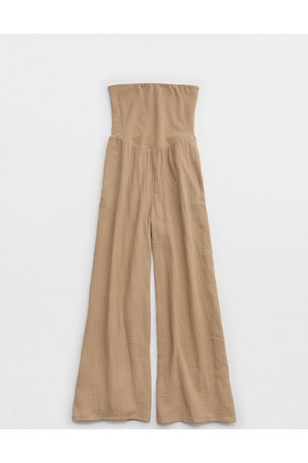 Aerie At The Barre Strapless Jumpsuit Women's Toasted Almond XXS | Aerie