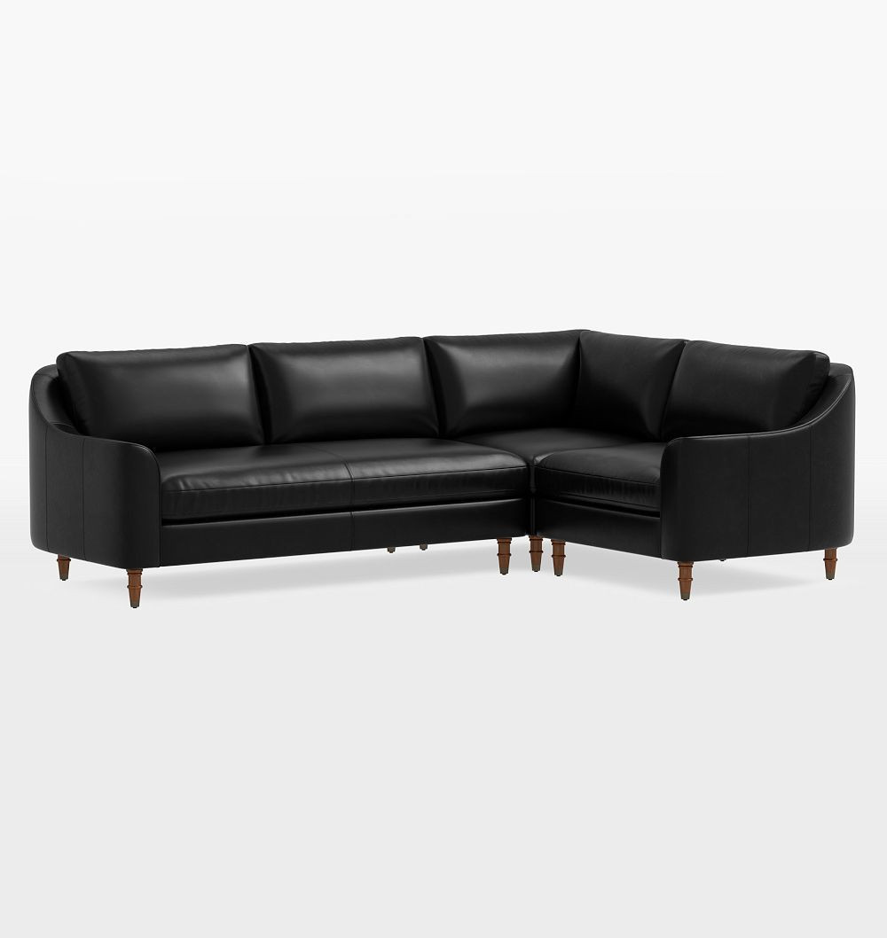 Luisa Leather 3-Piece L-Shape Sectional, Left Arm Sectional - Bench Cushion - Mont Blanc Leather Midnight | Rejuvenation