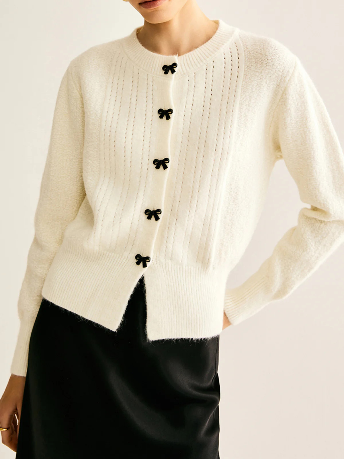 Bow Button Panel Cardigan | Commense