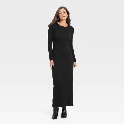 Women's Long Sleeve Knit Maxi T-Shirt Dress - Universal Thread™ Black M | Target