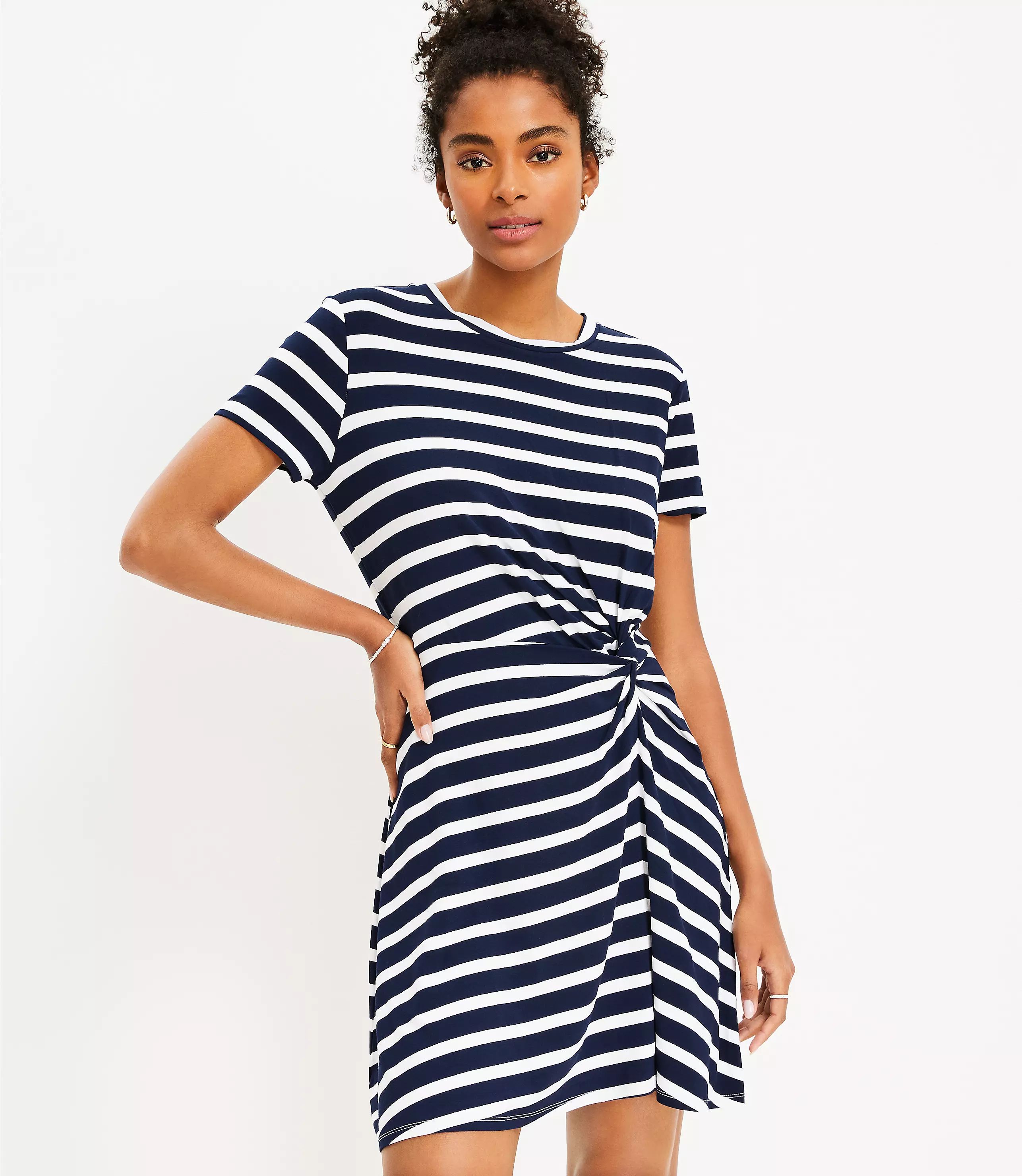 Striped Twist Short Sleeve Shift Dress | LOFT