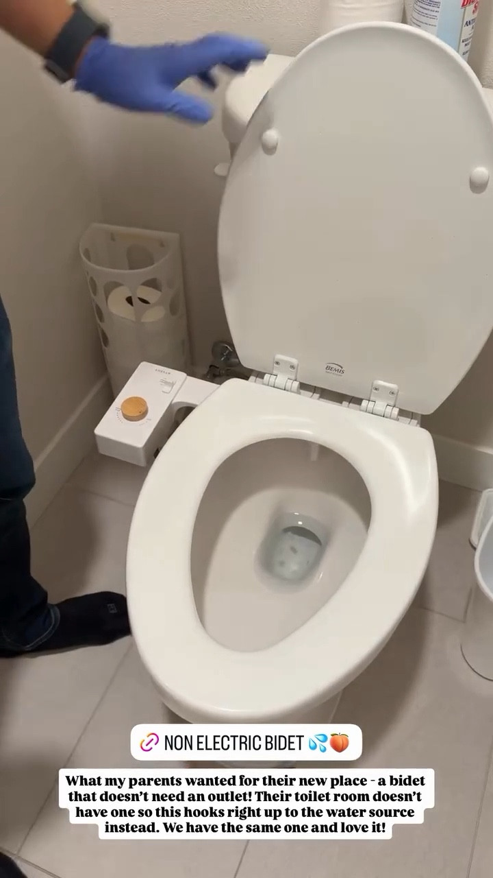 NON ELECTRIC BIDET! 
What my parents wanted for their new place - a bidet that doesn't need an outlet! Their toilet room doesn't have one so this hooks right up to the water source instead. We have the same one and love it!

#LTKHome #LTKFindsUnder100