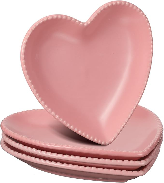 4 Set Valentine's Day Heart Shaped Plates Ceramic Salad Plate Cute Plate Set Steak Plates Elegant... | Amazon (US)