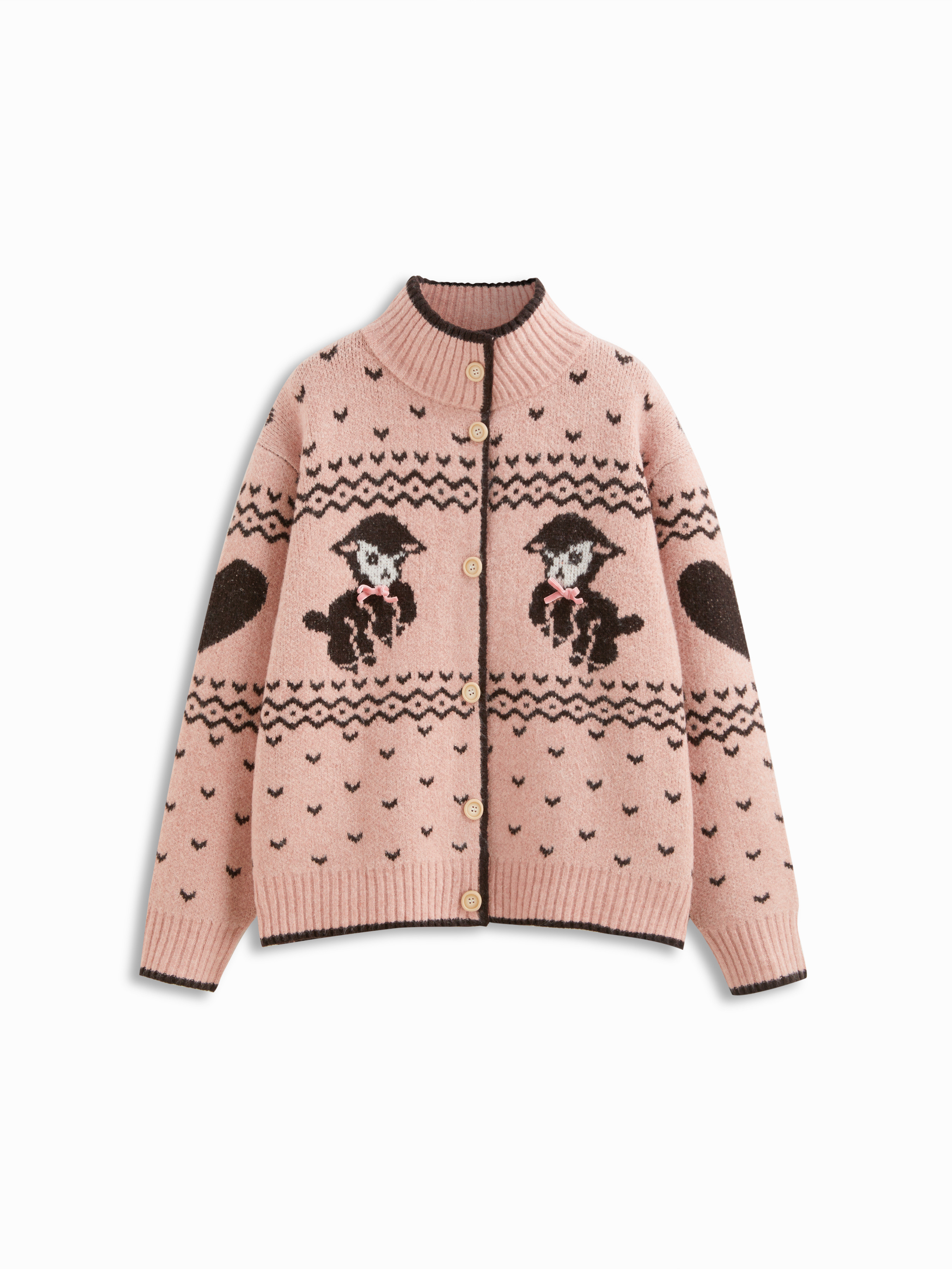 Knit Fabric Knit Wool-blend Deer & Heart Pattern Fair Isle Oversized Jacket For Daily Casual | Cider