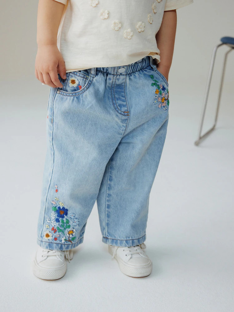 Mid Blue Floral Embroidered Jeans (3mths-7yrs) | Next US