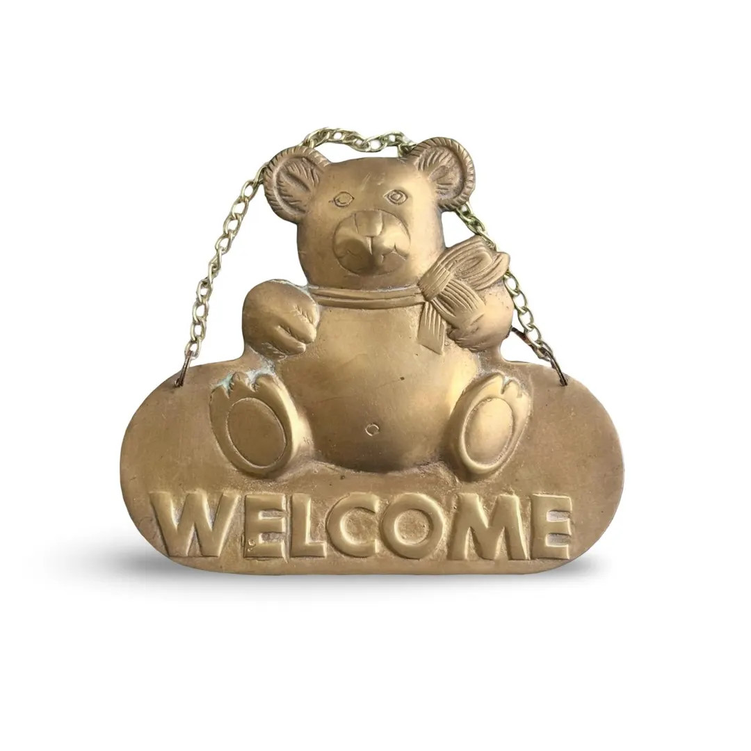 Vintage Brass Teddy Bear Welcome Sign Door Hanging Nursery | Preppy Grand Millennial Decor - Etsy | Etsy (Global)