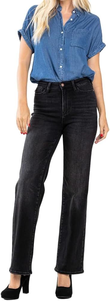 Judy Blue 90's Washed Black High Waist Straight Leg Jeans | Amazon (US)
