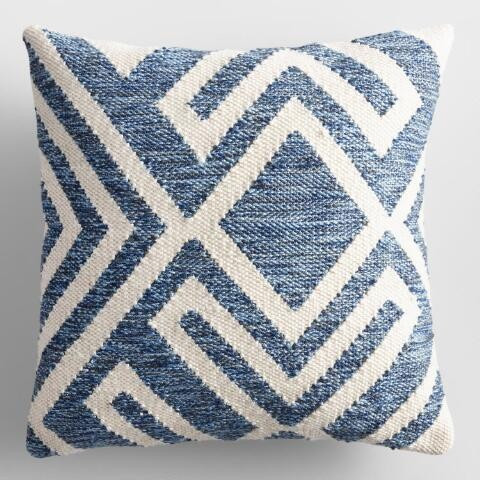 Blue and Ivory Geometric Indoor Outdoor Throw Pillow | World Market