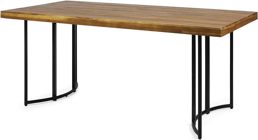 Christopher Knight Home Samuel Outdoor Modern Industrial Acacia Wood Dining Table, Teak and Black | Amazon (US)