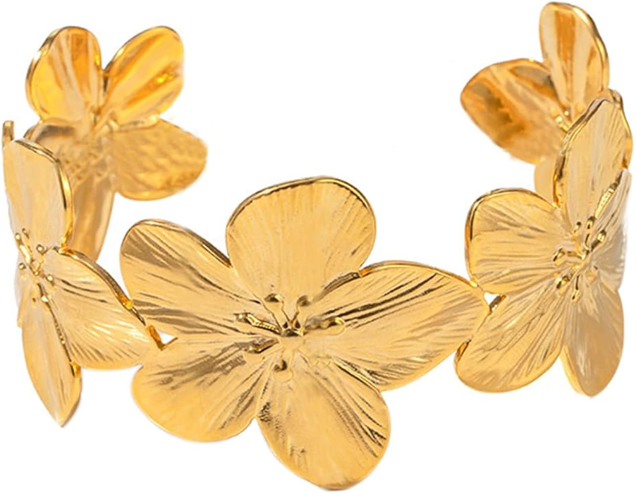 Chunky Gold Bracelet for Women 14K Gold Plated Cuff Bracelet Vintage Flower Bracelet Wide Open Cu... | Amazon (US)