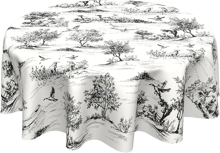 French Country Tablecloth Round Vintage Toile Black Table Cloths Circle Rustic Classic Village Ta... | Amazon (US)