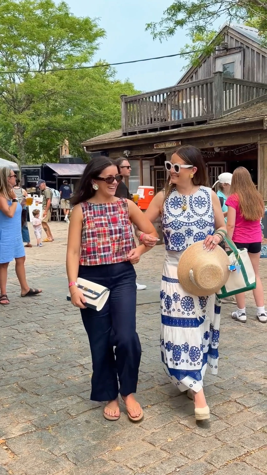 A blue and white embroidered skirt set with a classic straw sun hat on Nantucket

#LTKootd #LTKSaleAlert #LTKOver40