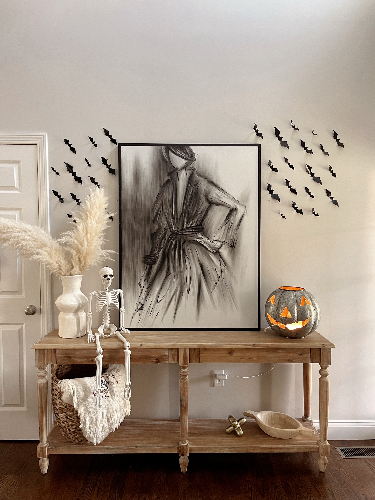 Fall decor, foyer decor, entryway decor, Halloween decor, skeleton, Jack o lantern, fall home decor, spooky home decor 

#LTKhome #LTKSeasonal #LTKHalloween