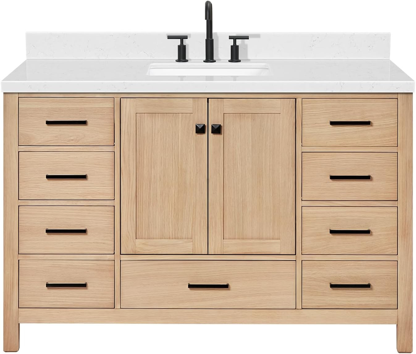 ARIEL Single Bathroom Vanity 54 inch White Oak with Rectangle Sink, 1.5 inch Edge Carrara White Q... | Amazon (US)