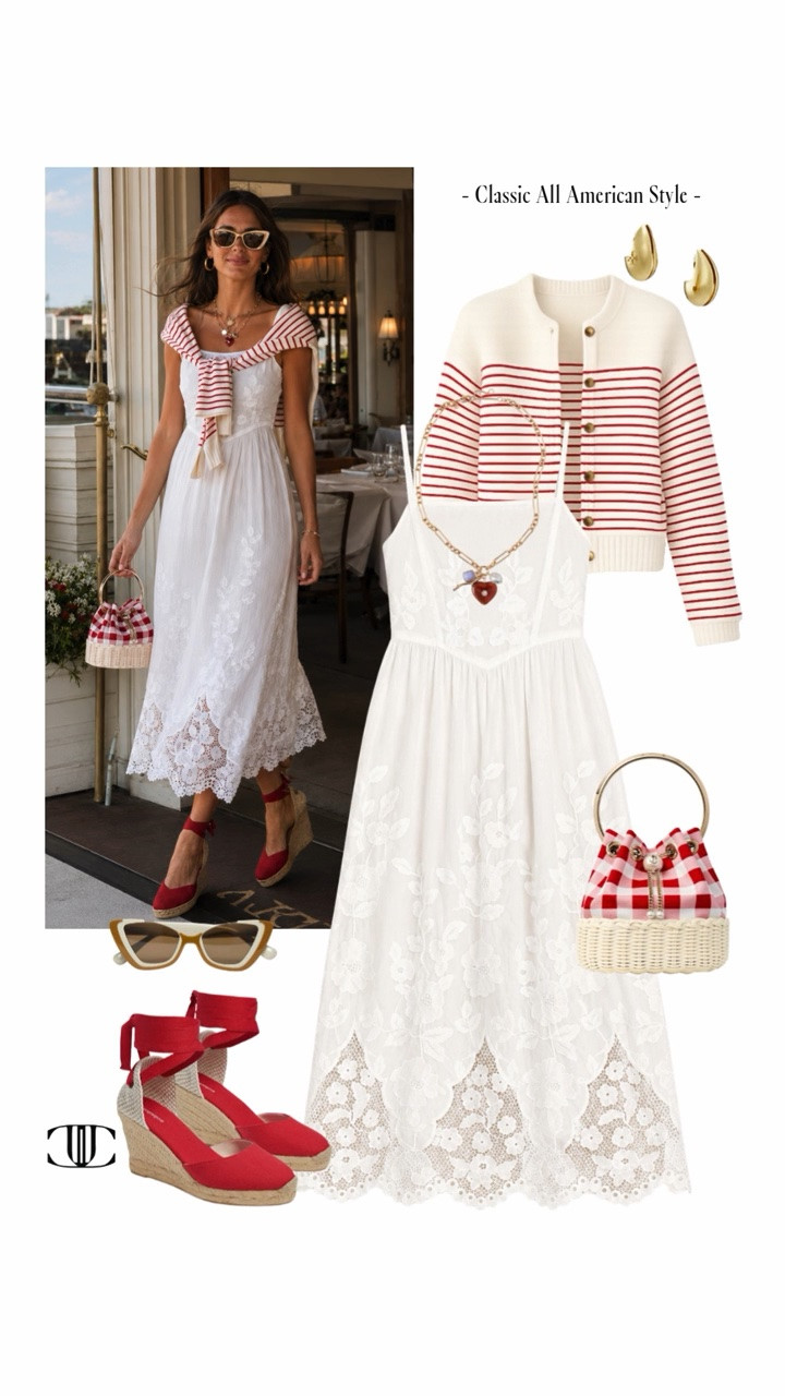 Classic All-American summer style ❤️🤍💙 I pulled together 8 looks perfect for Memorial Day, the 4th of July, and every summer moment in between. Think crisp white denim, navy maxis, breton stripes, gingham, and the perfect pop of red. Easy, timeless looks made for backyard barbecues, harbor dinners, fireworks, and long weekends by the water. Save this for summer outfit inspo and tap to shop each look. ✨

#LTKootd #LTKSeasonal #LTKOver40