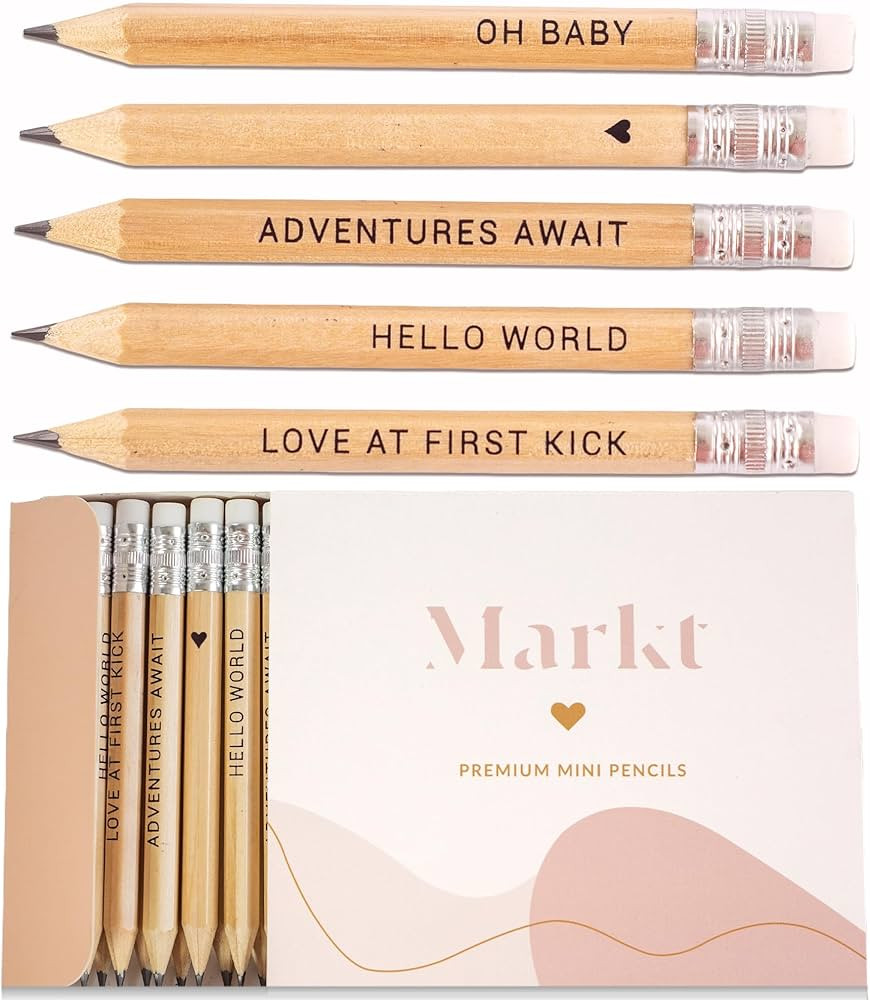 Markt Mini Pencils For Baby Shower Games For Girl Or Boy, Heart Pencils, Small Pencil Set (Wood) | Amazon (US)