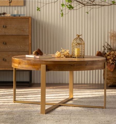 Modern Retro Splicing Round Coffee Table,Fir Wood Table Top with Cross Legs Base

#LTKstyletip #LTKsalealert #LTKhome