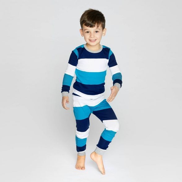 Burt's Bees Baby® Toddler Boys' Rugby Striped Organic Cotton Pajama Set - Blue | Target