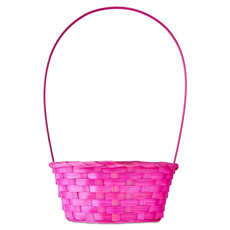 Round Bamboo Basket, Pink, 8" x 14", Easter by Way To Celebrate | Walmart (US)