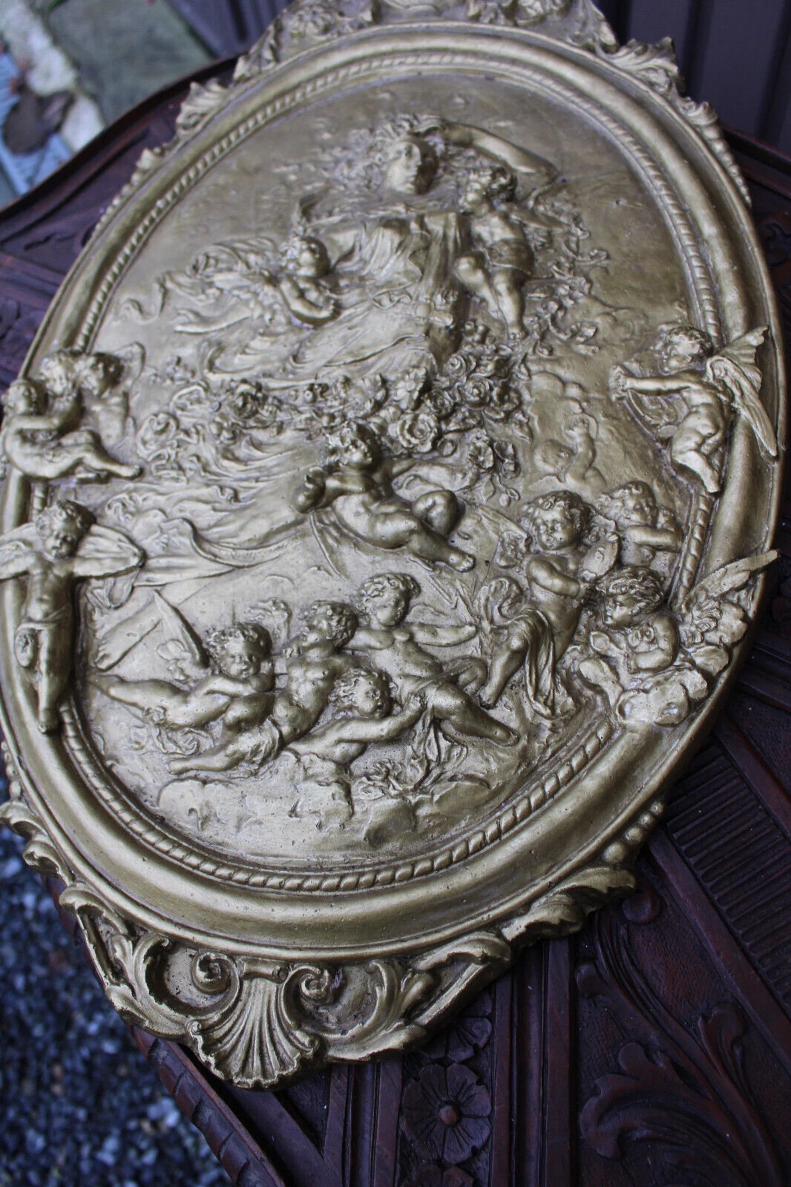 Antique Xl Ceramic Chalk Wall Plaque Panel Cherub Angels Nymph Relief Rare - Etsy | Etsy (US)