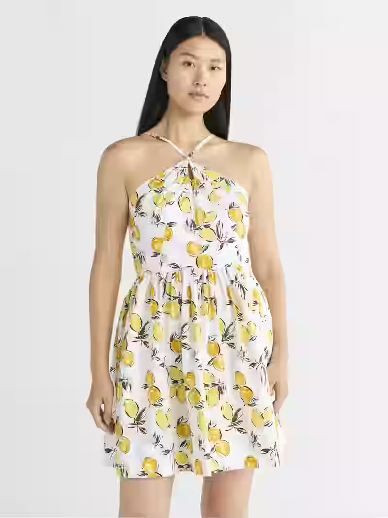 Free Assembly Women's Sleeveless Halter Fit and Flare Cotton Mini Dress, XS-XXL | Walmart (US)