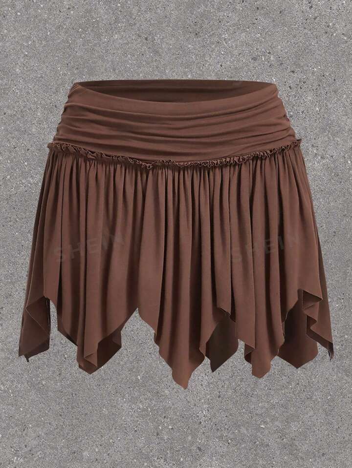 SHEIN EZwear Plus Size Asymmetrical Hem Pleated Skirt For Music Festival | SHEIN