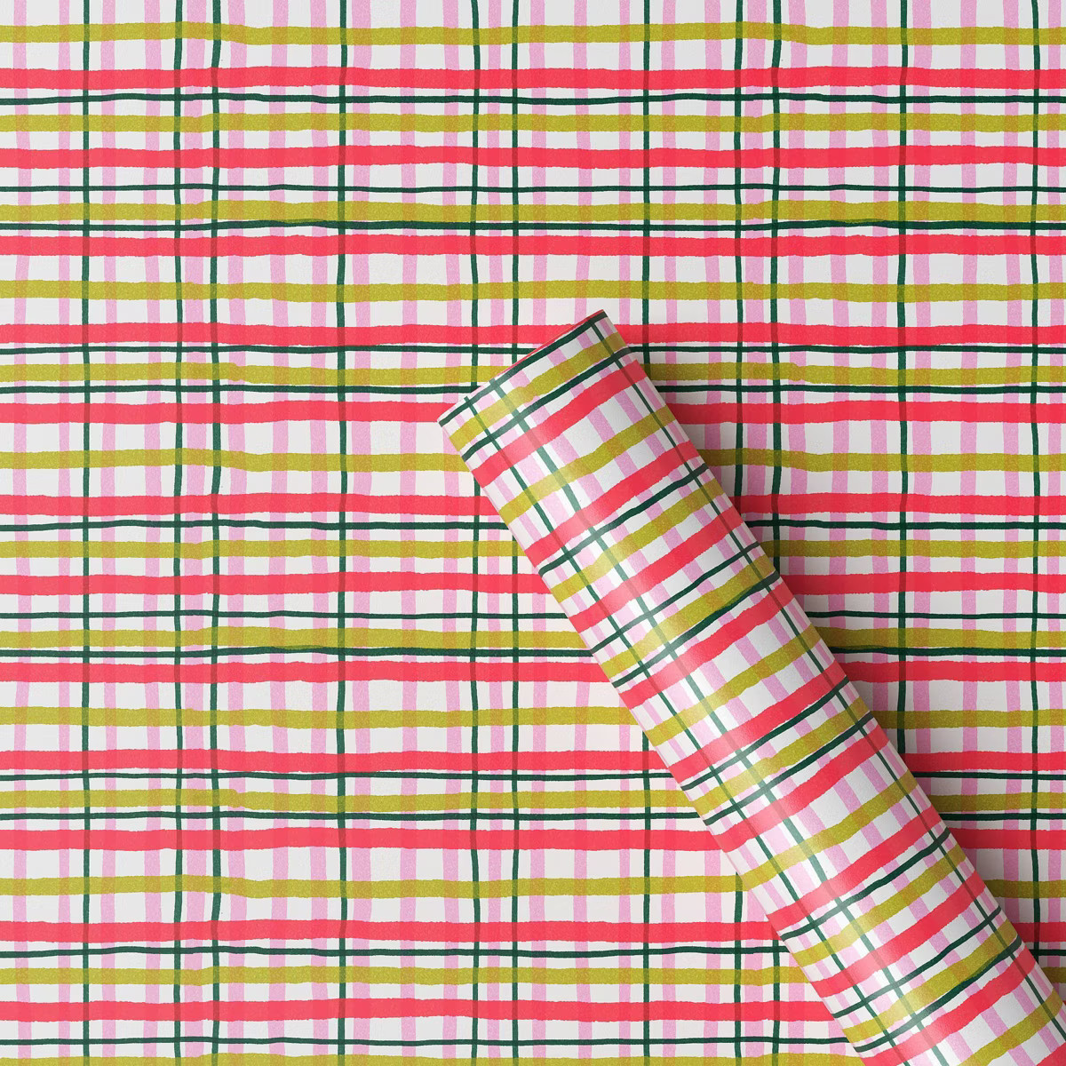 30" 20 sq ft Christmas Roll Wrap Pink/Green Plaid - Wondershop™ | Target