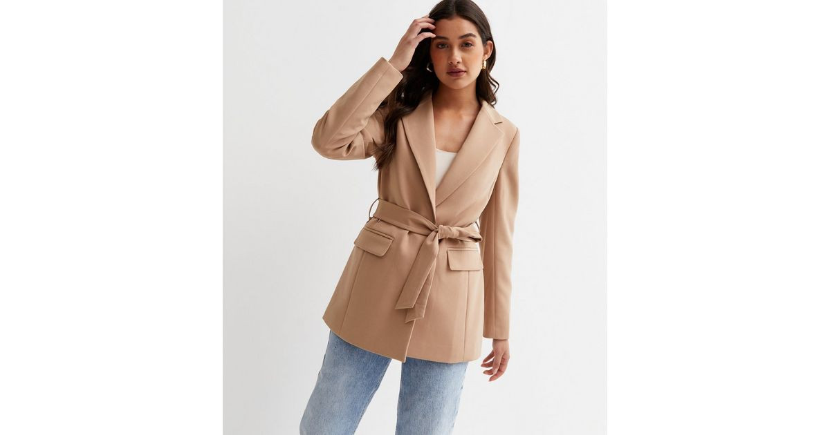 Camel Long Sleeve Belted Blazer | New Look | New Look (UK)