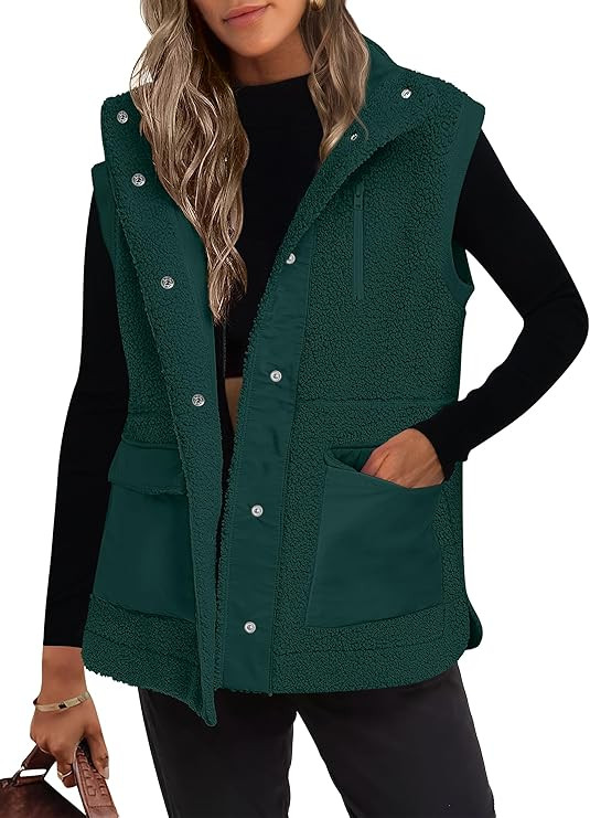 ANRABESS Womens Fleece Vest Loose Warm Button Down Fall Fuzzy Sherpa Jackets Fuzzy Vest With Pock... | Amazon (US)