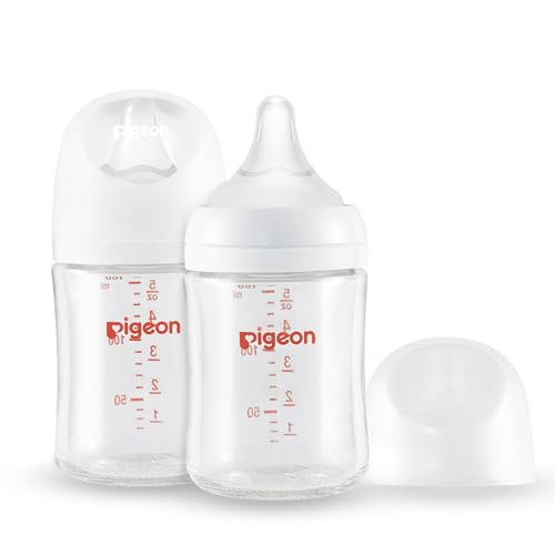 Pigeon Glass Nursing Bottle Wide Neck, Anti-Colic, Streamlined Body, Natural Feel, Easy to Clean, Heat-Resistant, 5.4 Oz (Pack of 2), Includes 2pcs SS Nipples (0m+) | Amazon (US)